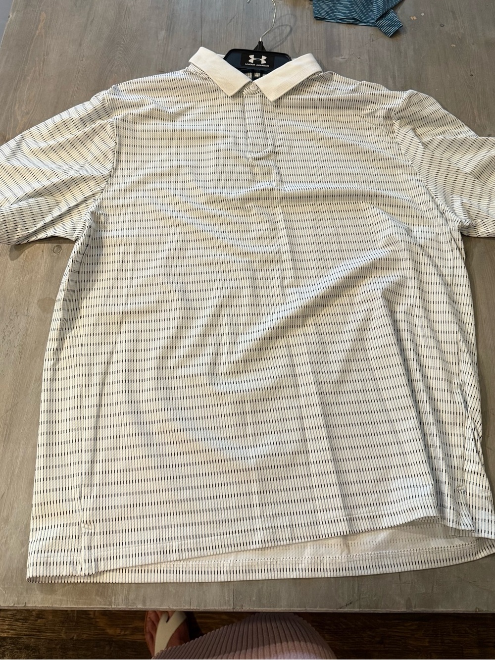 Under Armour Men’s White Polo with Gray Micro-Stripe